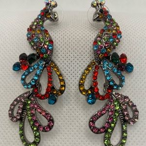 ⭐ 3/$18 ⭐ Peacock Multicolor Rhinestone Dangle Drop Earrings ~ NEW